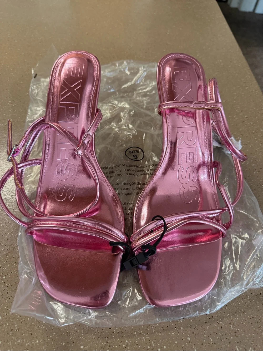 Express Metallic Pink Strappy High Heel Sandals - Women Size 9